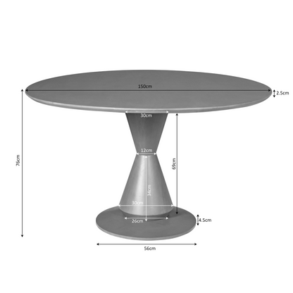 Eettafel Lima bruin mangohout, ø 150 cm, maatvoering met afmetingen