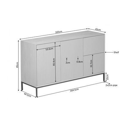 Dressoir Madison naturel mangohout, maatvoering met afmetingen