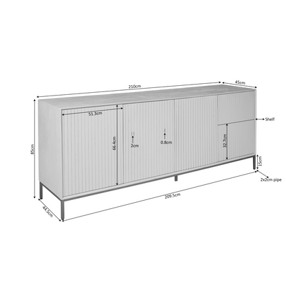 Dressoir Madison naturel mangohout, maatvoering met afmetingen