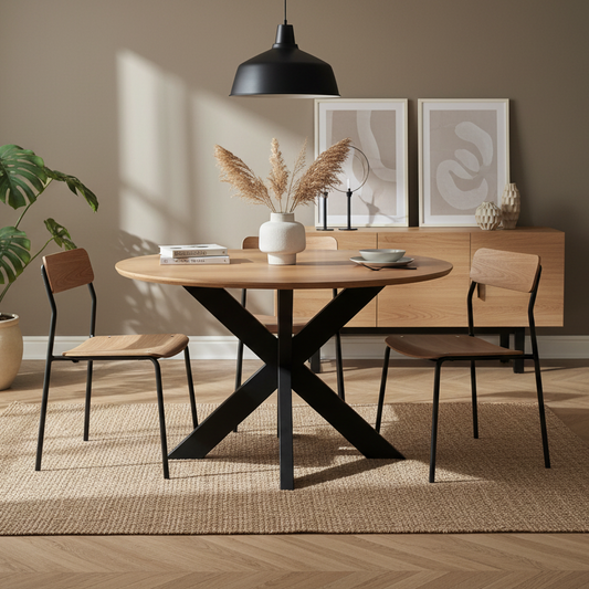 Eettafel Madison Naturel | Rond | Zwart Onderstel