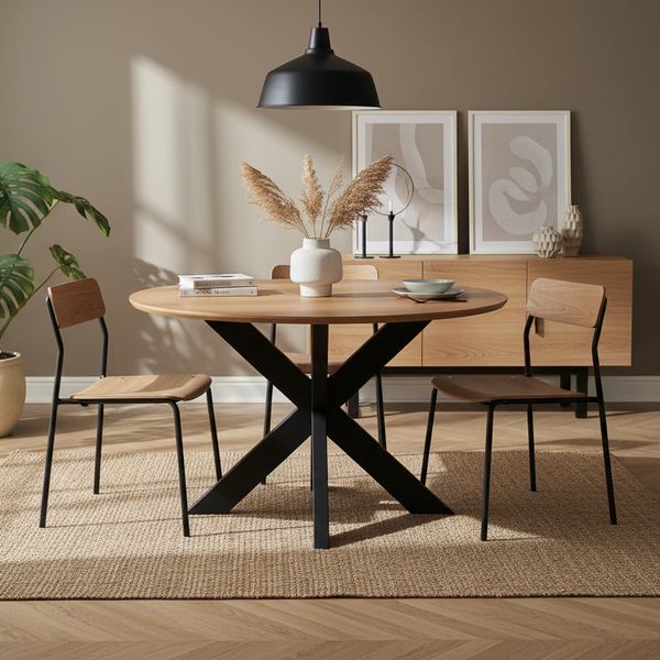 Eettafel Madison Naturel | Rond | Zwart Onderstel