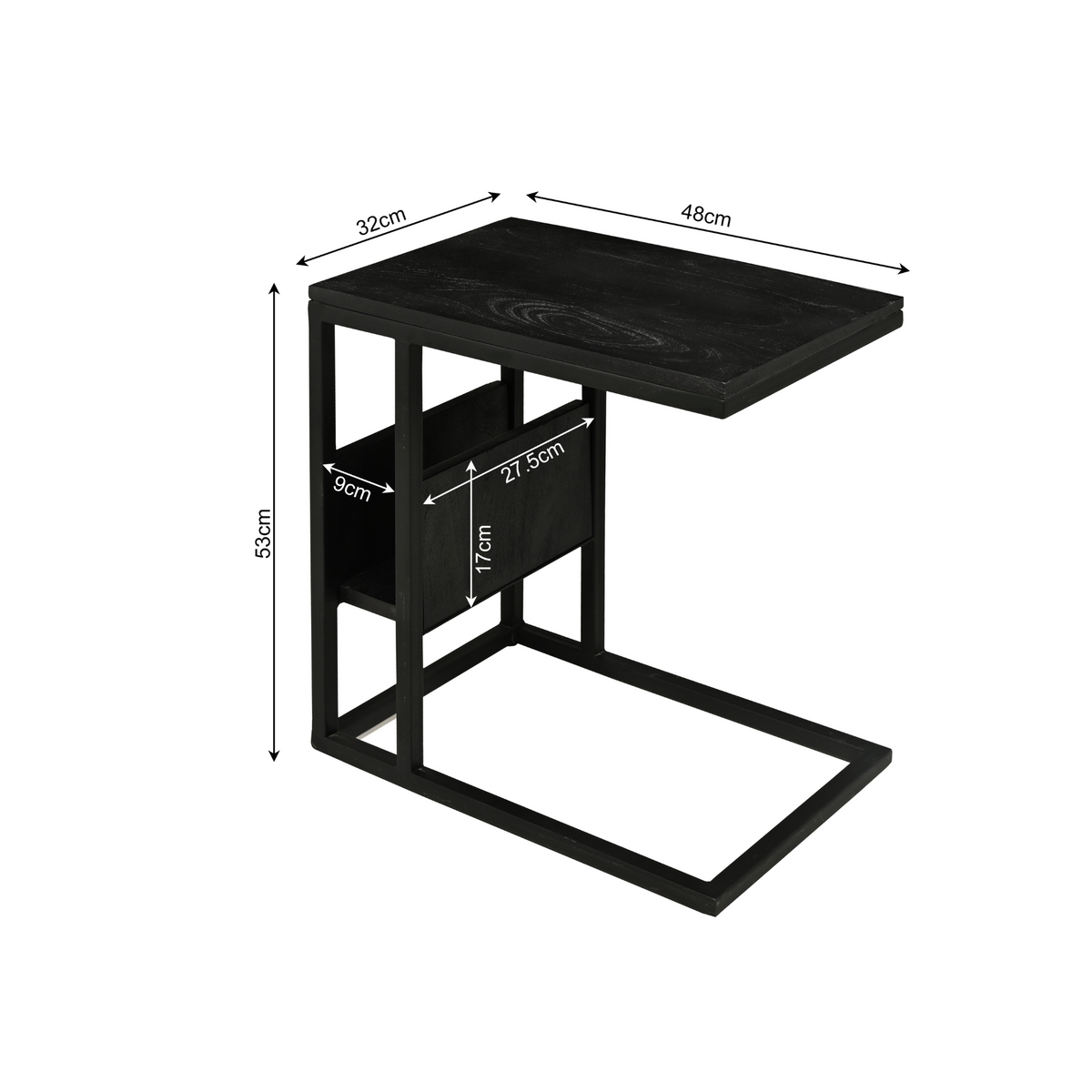 Laptoptafel Yara | Zwart Mangohout — Maatvoering