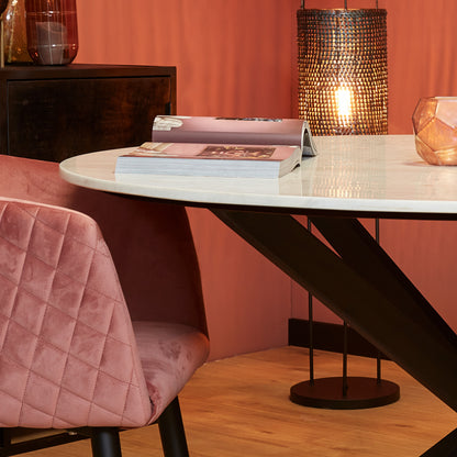Eettafel Lynn rond wit marmer, detail van het materiaal