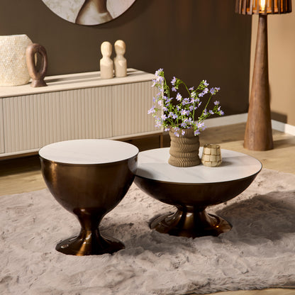 Salontafel Ava brons marmer, vooraanzicht in een interieur