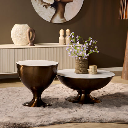 Salontafel Ava brons marmer, vooraanzicht in een interieur