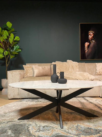 Salontafel Faye wit marmer, vooraanzicht in een interieur