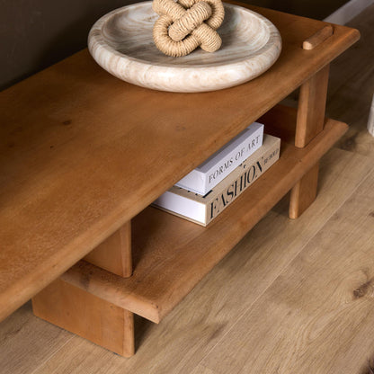 Tv meubel Lina naturel mangohout, detail van het materiaal
