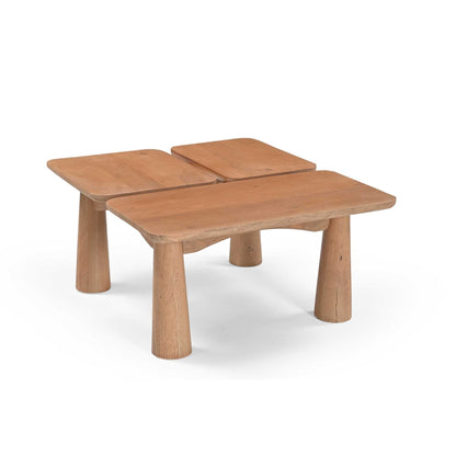 Salontafel Vona naturel mangohout, zijaanzicht op witte achtergrond