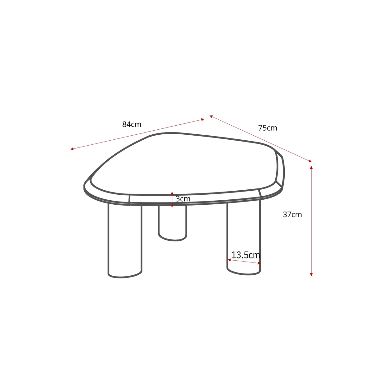 Salontafel Nuvé naturel botticino marmer, maatvoering met afmetingen