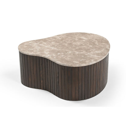 Salontafel Nomi bruin marmer 84 cm, zijaanzicht op witte achtergrond