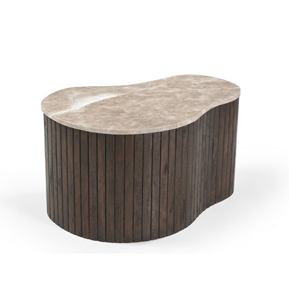 Salontafel Nomi bruin marmer 70 cm, zijaanzicht op witte achtergrond