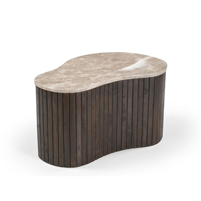 Salontafel Nomi bruin marmer 70 cm, zijaanzicht op witte achtergrond