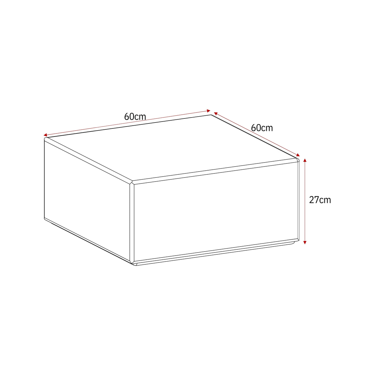 Salontafel Elias wit mdf 60 cm, maatvoering met afmetingen