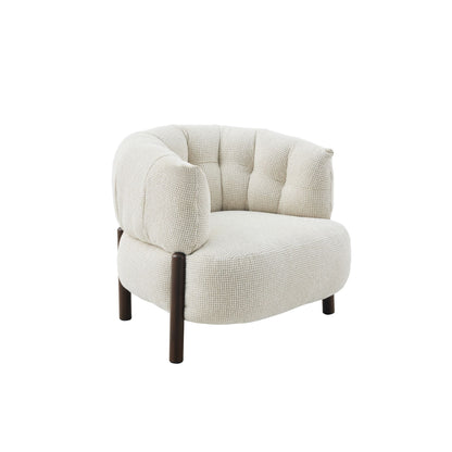 Fauteuil Feda beige stof, zijaanzicht op witte achtergrond