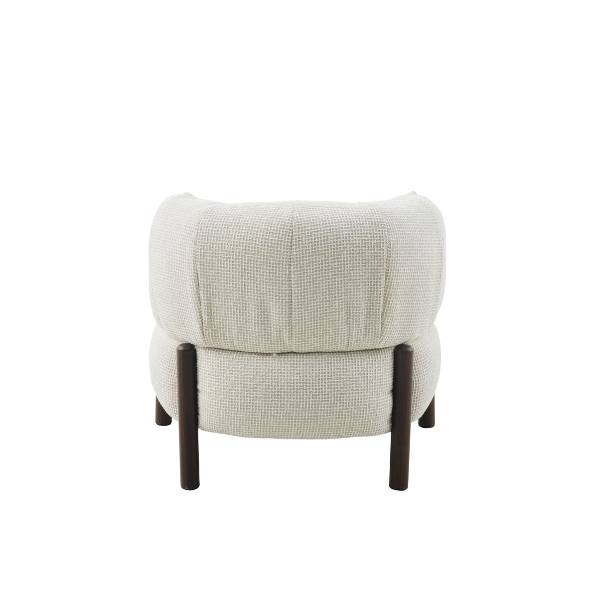 Fauteuil Feda beige stof, achteraanzicht op witte achtergrond