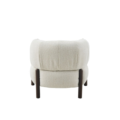 Fauteuil Feda beige stof, achteraanzicht op witte achtergrond