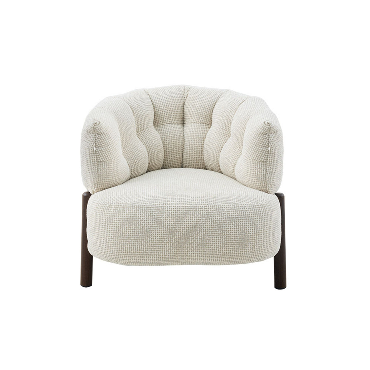 Fauteuil Feda beige stof, vooraanzicht op witte achtergrond