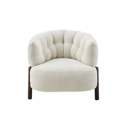 Fauteuil Feda beige stof, vooraanzicht op witte achtergrond