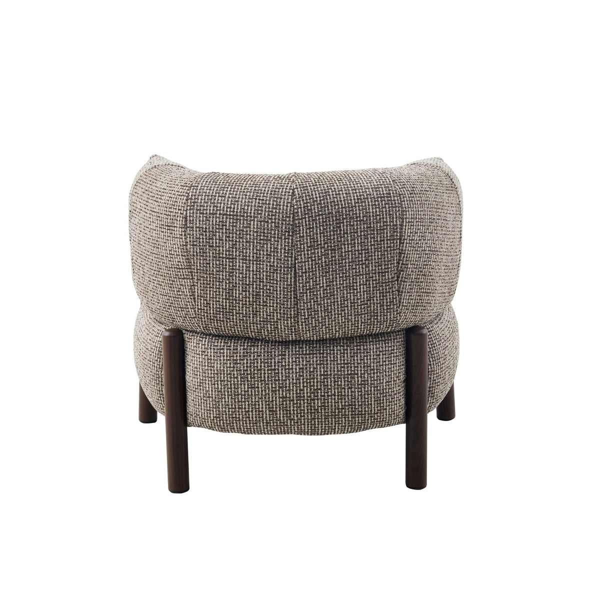 Fauteuil Feda bruin stof, achteraanzicht op witte achtergrond