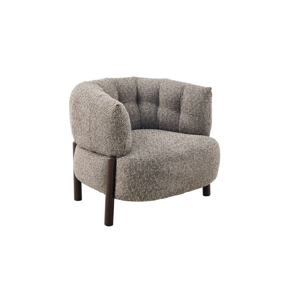 Fauteuil Feda bruin stof, zijaanzicht op witte achtergrond