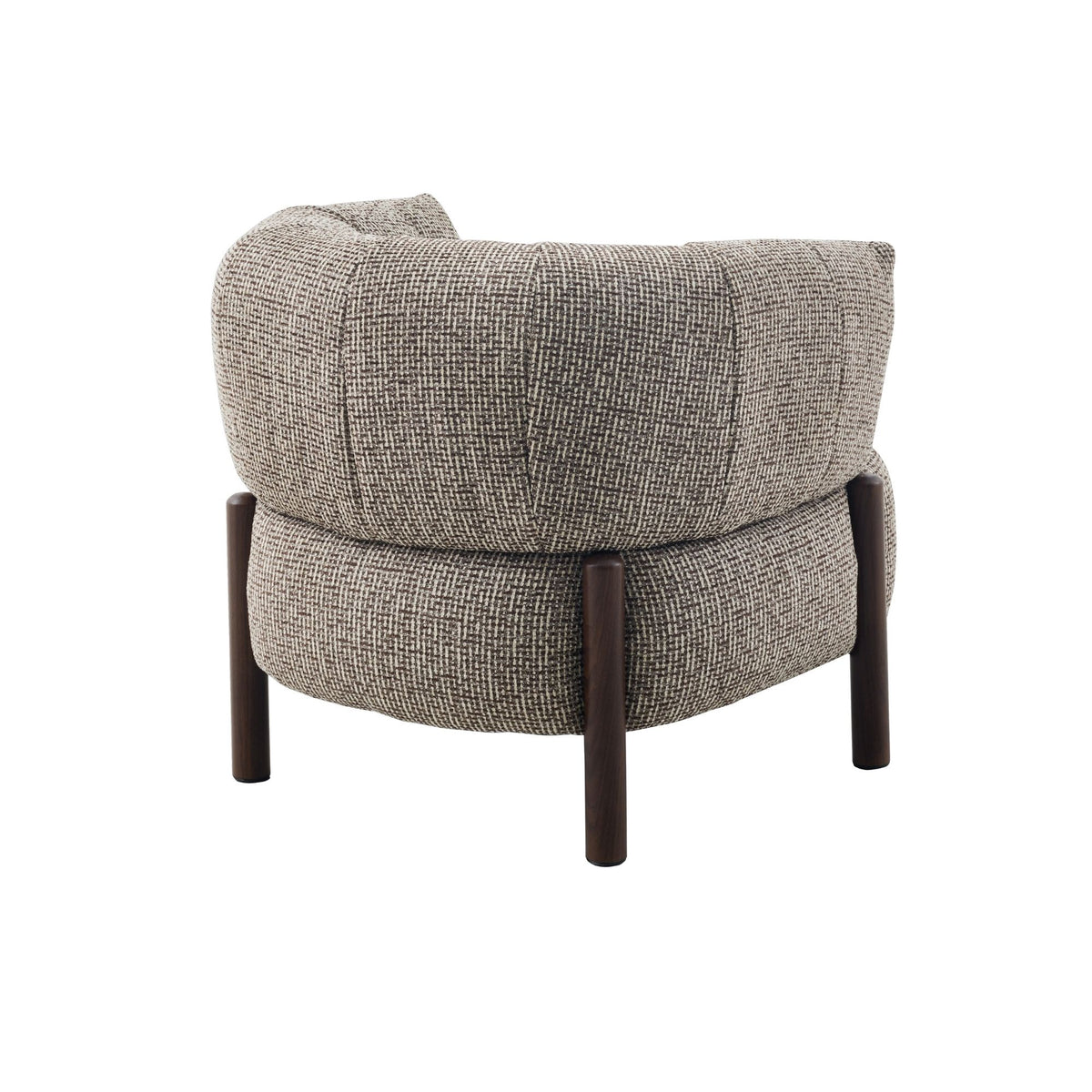 Fauteuil Feda bruin stof, achteraanzicht op witte achtergrond