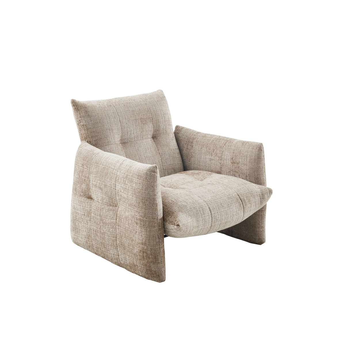 Fauteuil Lois beige stof, zijaanzicht op witte achtergrond