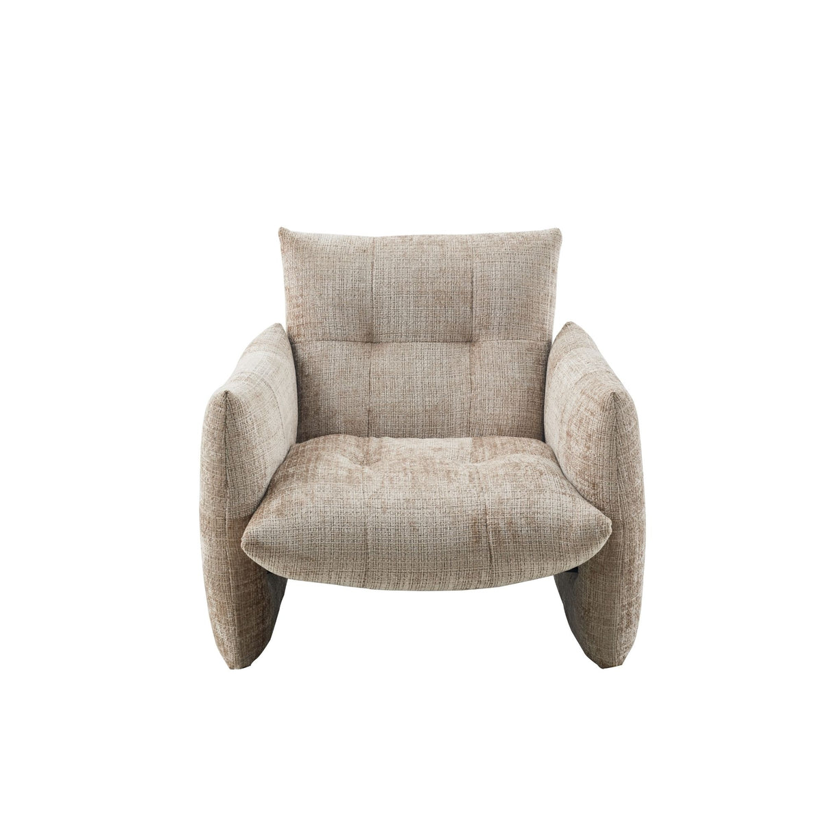 Fauteuil Lois beige stof, vooraanzicht op witte achtergrond