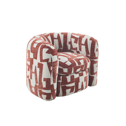 Fauteuil Rosa rood stof, zijaanzicht op witte achtergrond