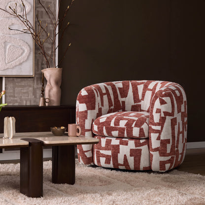 Fauteuil Rosa rood stof, vooraanzicht in een interieur