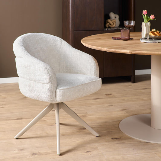 Eetkamerstoel Bella | Wit Cremona | Onderstel Sand