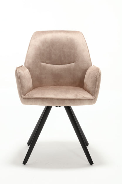 Eetkamerstoel Nova beige velvet, vooraanzicht op witte achtergrond