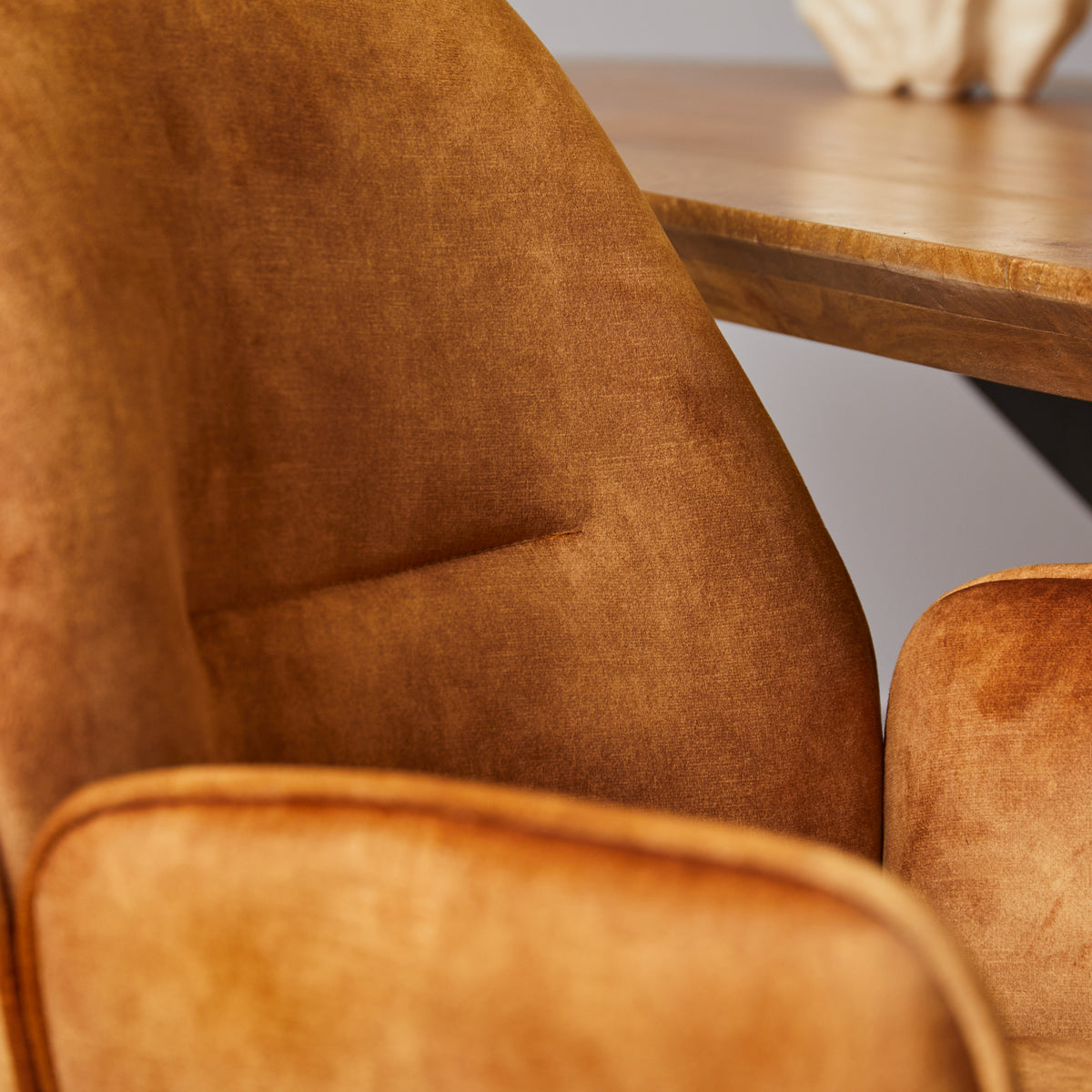 Eetkamerstoel Nova goudkleurig velvet, detail van het materiaal