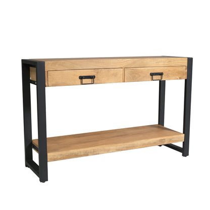 Sidetable Britt naturel mango, schuin vooraanzicht op witte achtergrond