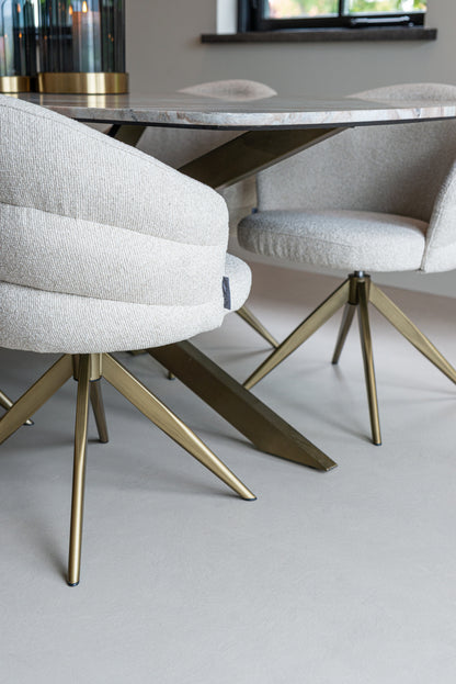 Eetkamerstoel Zendaya beige stof, detail van het materiaal