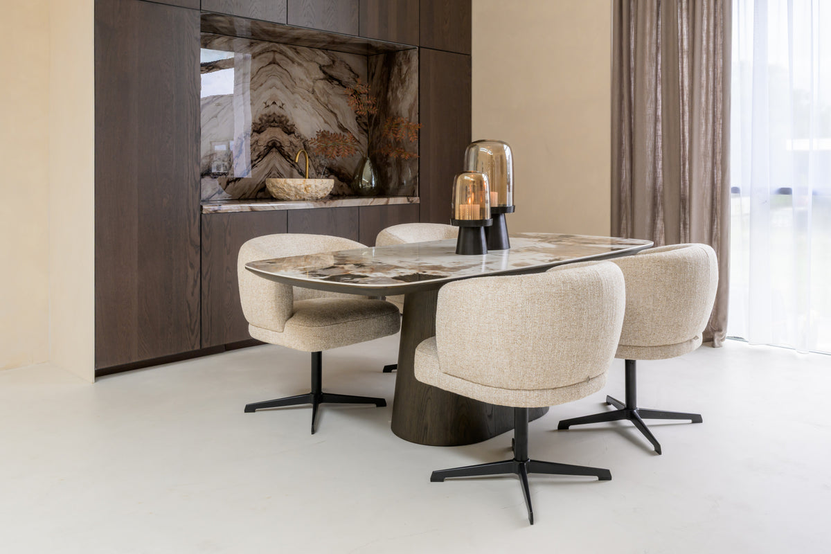 Eettafel Langford bruin mdf 200 cm, schuin vooraanzicht in een interieur