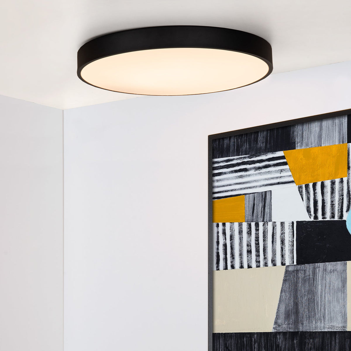 Plafonnière Unar | Ø 49,5 cm | 36W | Zwart — Vooraanzicht - sfeer