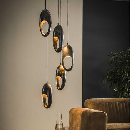 Hanglamp 5x Open Oog Getrapt | Oud Zilver