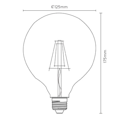 Lichtbron G125 | LED Dimbaar | Filament Bol Ø12,5 | Transparant Glas