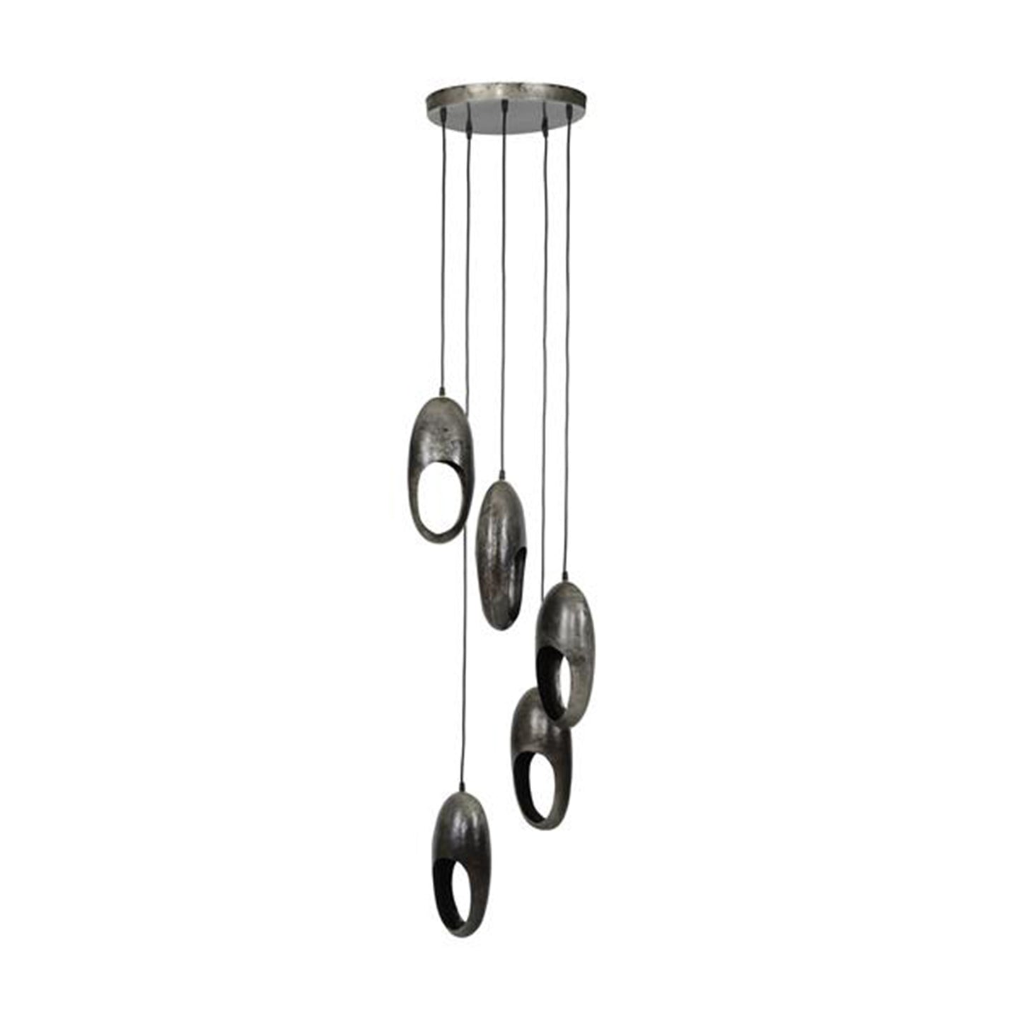 Hanglamp 5x Open Oog Getrapt | Oud Zilver
