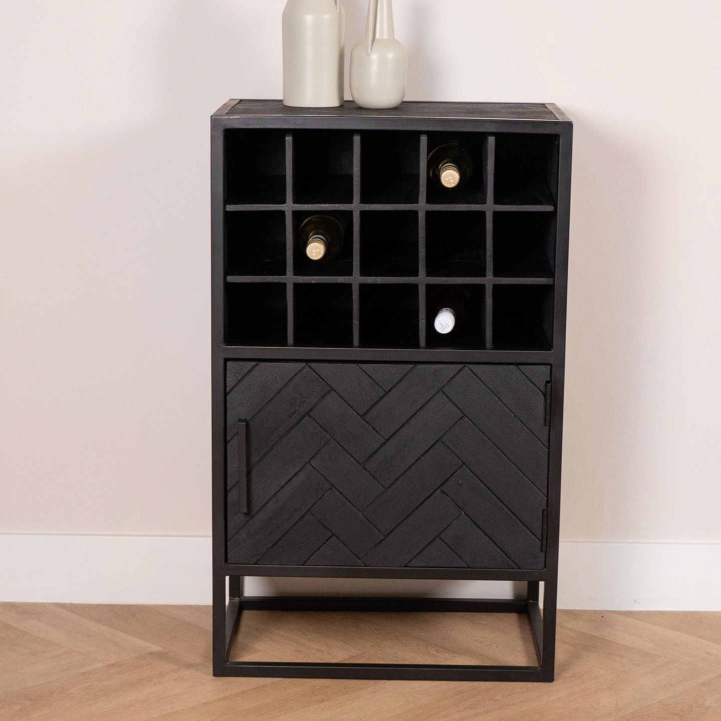 Wijnkast Yara | Zwart Mangohout