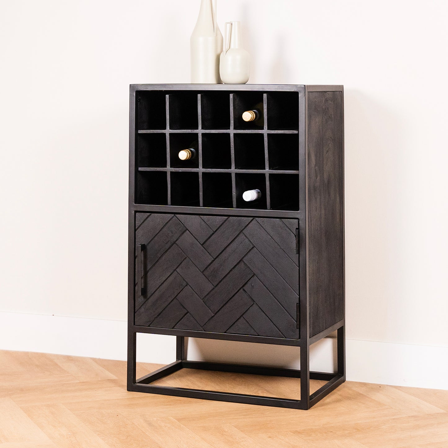 Wijnkast Yara | Zwart Mangohout