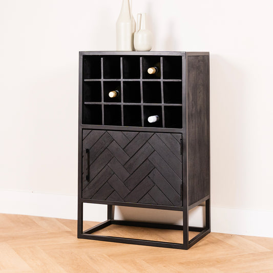 Wijnkast Yara | Zwart Mangohout