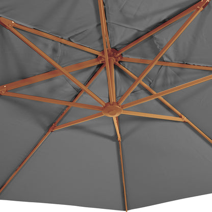 Zweefparasol VirgoFlex | Houtlook Grijs | Zonder Volant | Ø3,5 meter | Rond