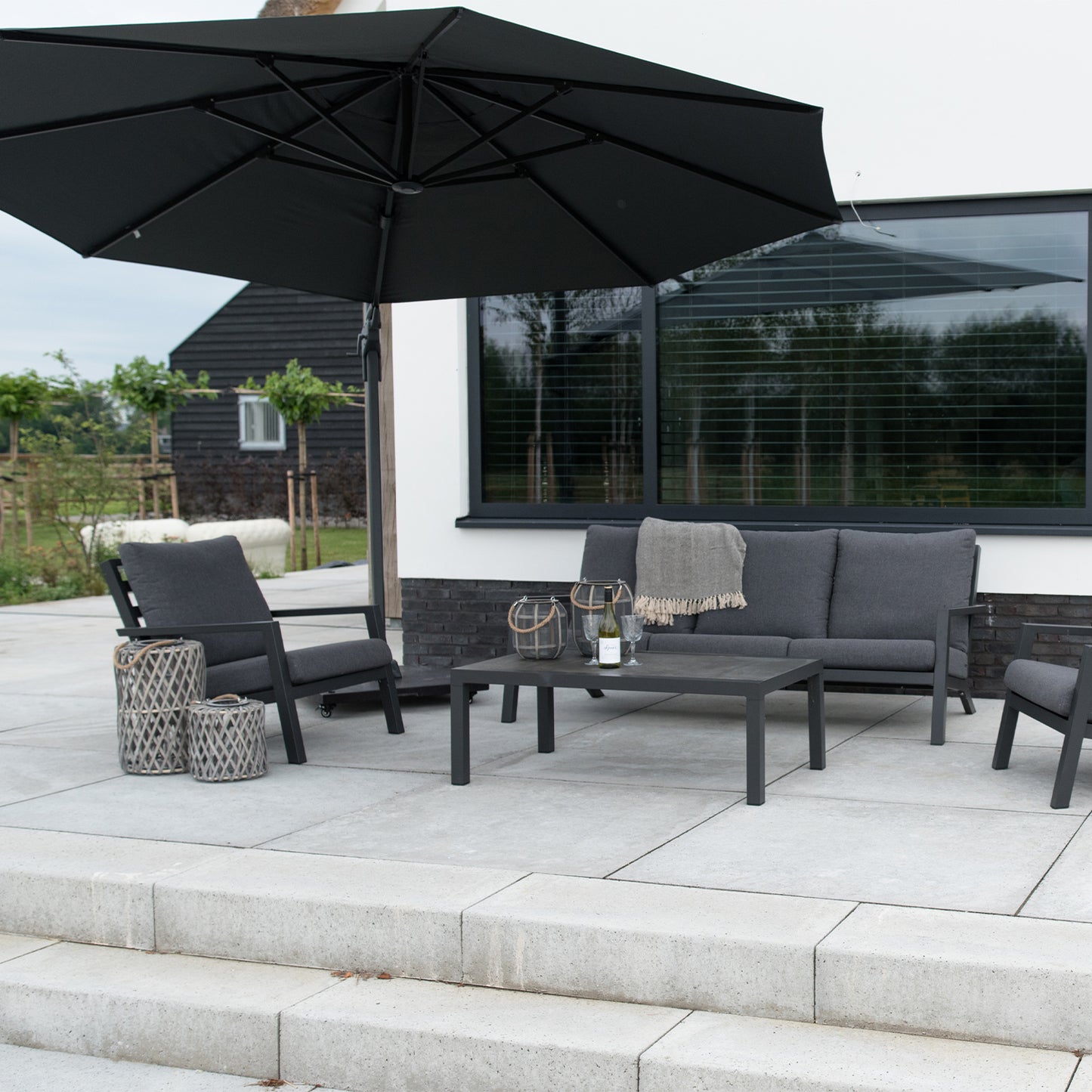 Zweefparasol VirgoFlex | Grijs | Zonder Volant | Ø3,5 meter | Rond