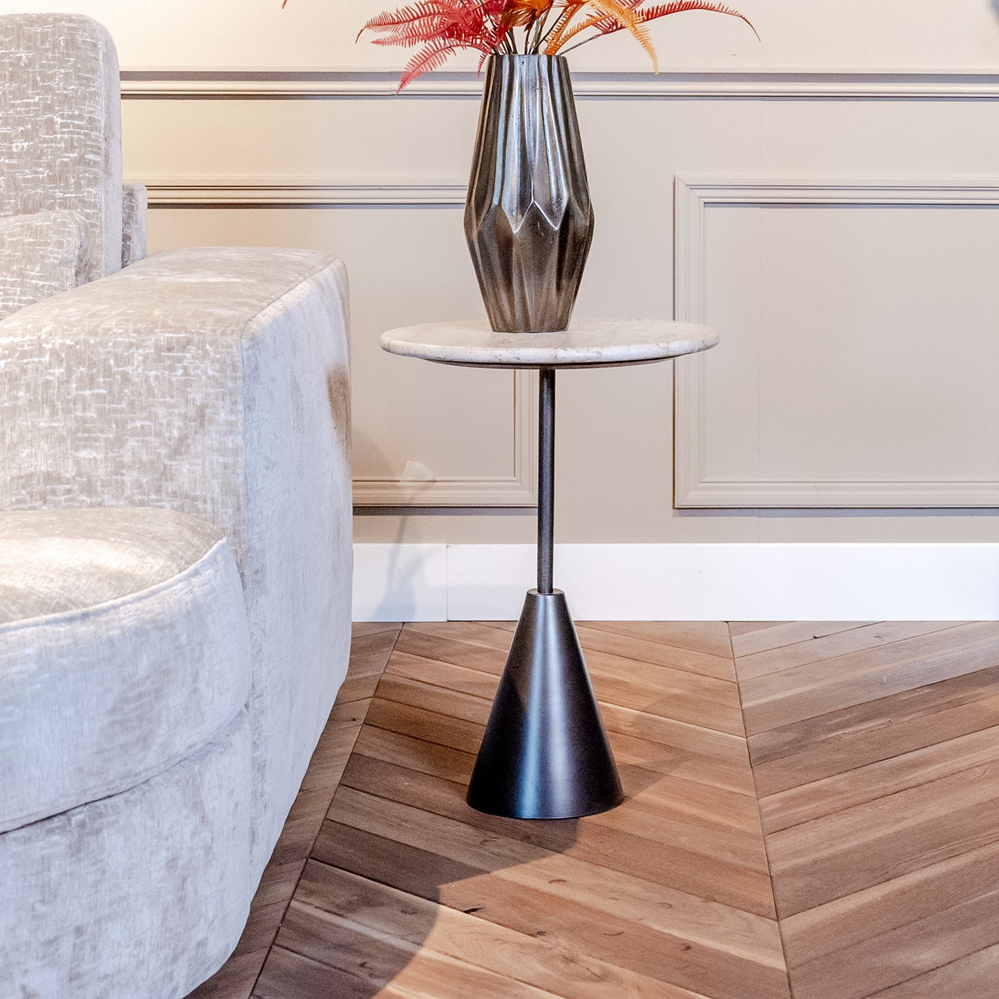 Bijzettafel Avalon | Rond | Travertin | Brons