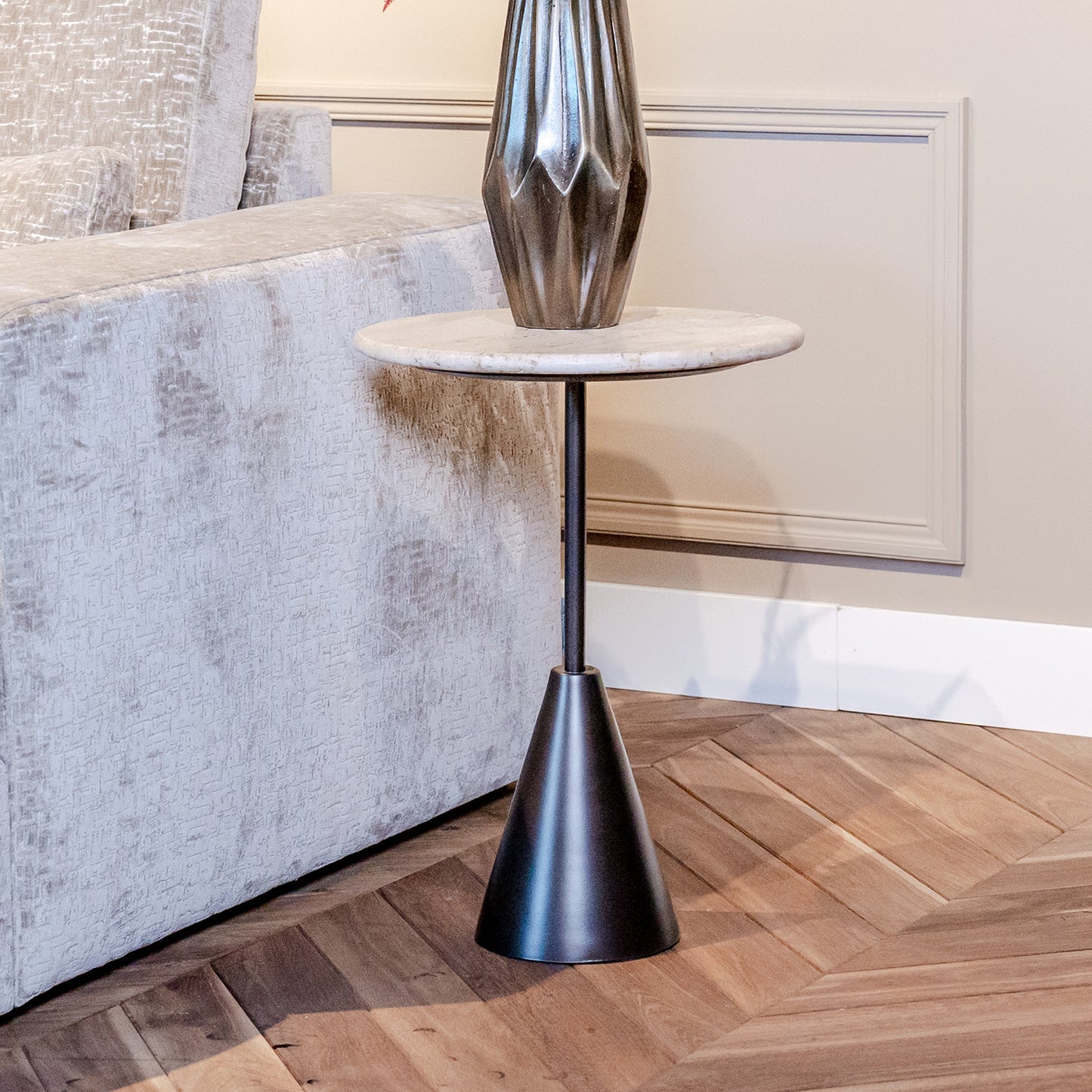 Bijzettafel Avalon | Rond | Travertin | Brons