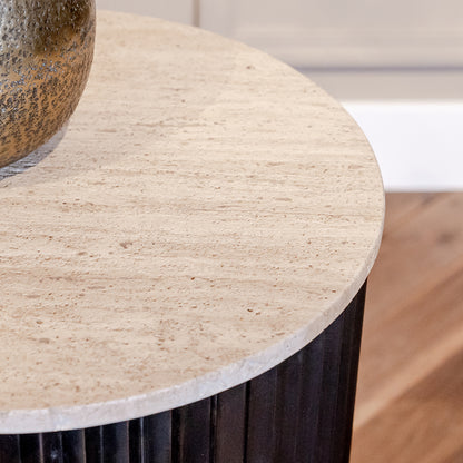 Bijzettafel Hampton | 45,5Ø | Zwart Travertin