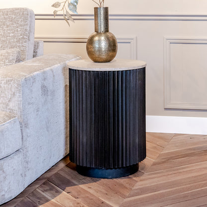 Bijzettafel Hampton | 45,5Ø | Zwart Travertin