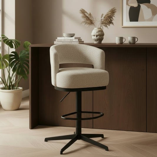 Barstoel Bruce | Draaipoot 360 | Naturel Stof