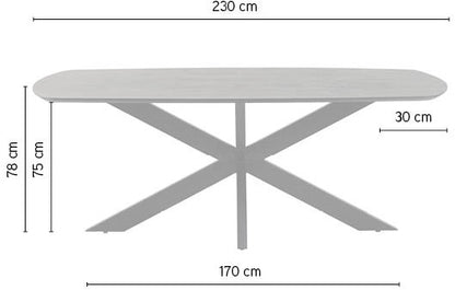 Eettafel Akagi | Deens Ovaal | Acacia Black — Maatvoering